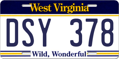 WV license plate DSY378
