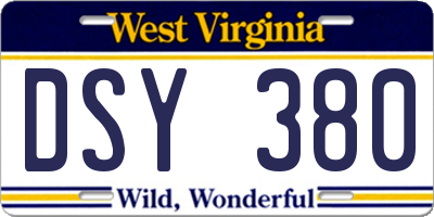 WV license plate DSY380
