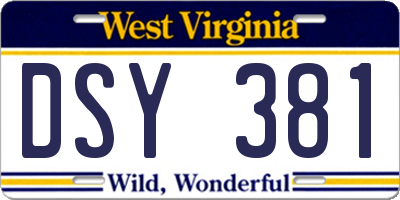 WV license plate DSY381