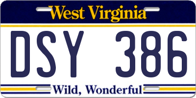 WV license plate DSY386