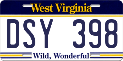 WV license plate DSY398