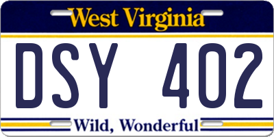 WV license plate DSY402