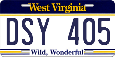 WV license plate DSY405