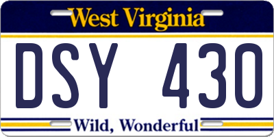 WV license plate DSY430