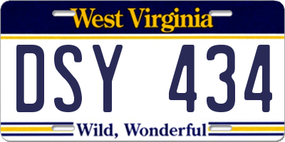 WV license plate DSY434