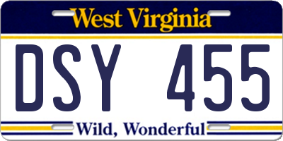 WV license plate DSY455