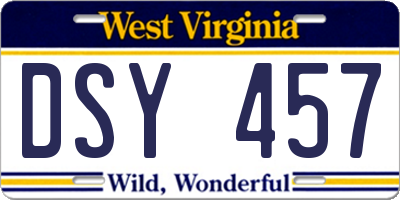 WV license plate DSY457