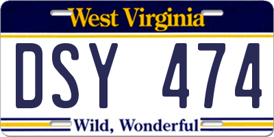 WV license plate DSY474