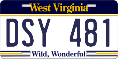 WV license plate DSY481