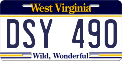 WV license plate DSY490