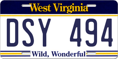 WV license plate DSY494