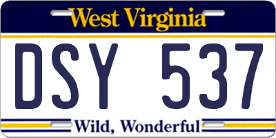 WV license plate DSY537