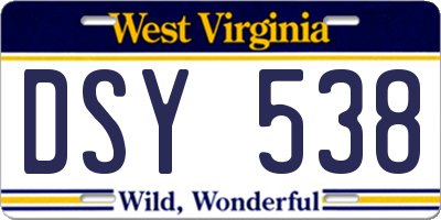 WV license plate DSY538