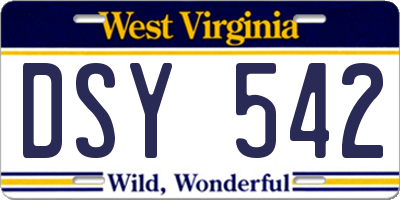 WV license plate DSY542