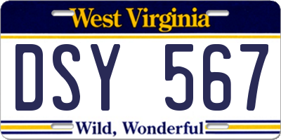WV license plate DSY567