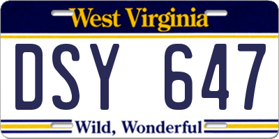 WV license plate DSY647