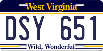WV license plate DSY651