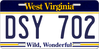 WV license plate DSY702