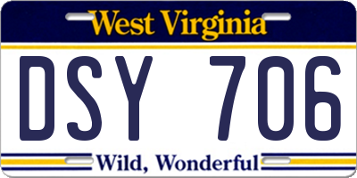 WV license plate DSY706