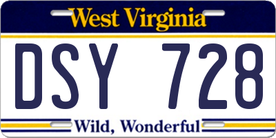 WV license plate DSY728