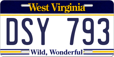 WV license plate DSY793