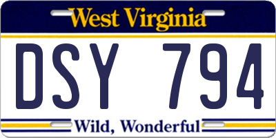 WV license plate DSY794
