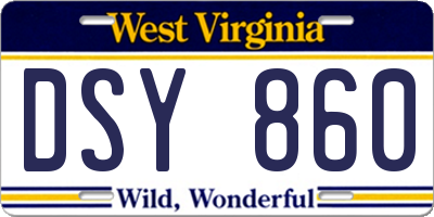 WV license plate DSY860