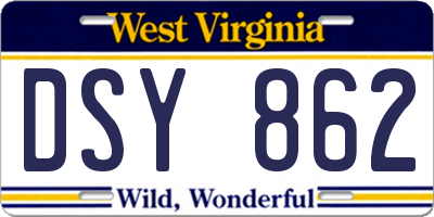 WV license plate DSY862