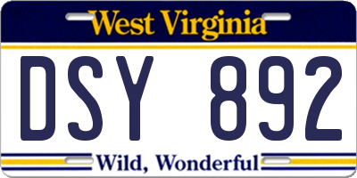 WV license plate DSY892
