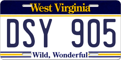WV license plate DSY905