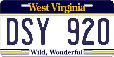 WV license plate DSY920