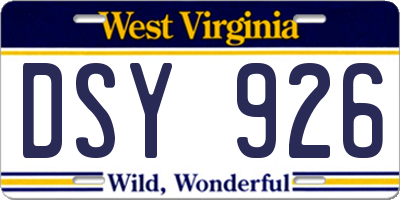WV license plate DSY926
