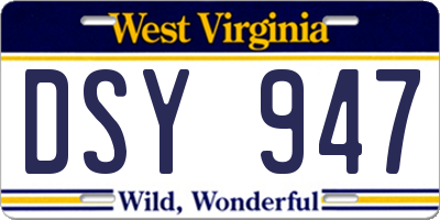 WV license plate DSY947