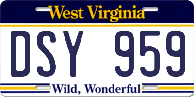 WV license plate DSY959