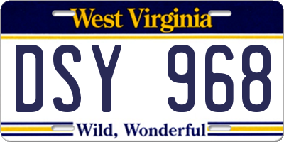 WV license plate DSY968