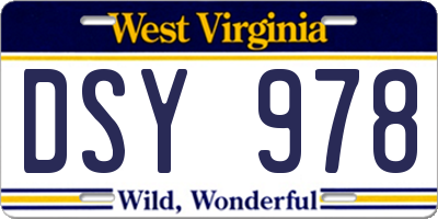 WV license plate DSY978