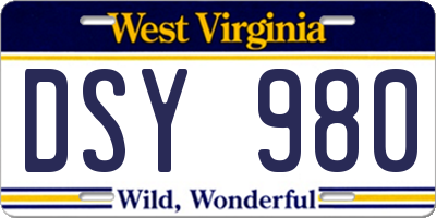 WV license plate DSY980