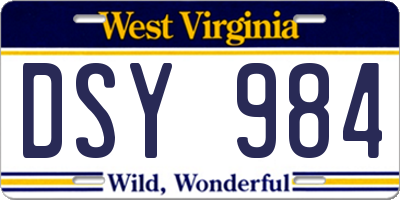 WV license plate DSY984