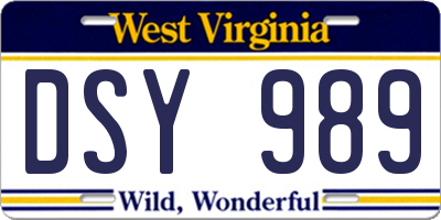 WV license plate DSY989