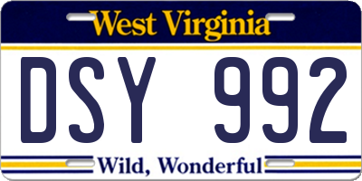 WV license plate DSY992
