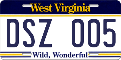 WV license plate DSZ005