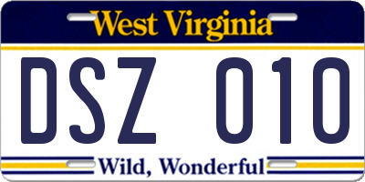 WV license plate DSZ010