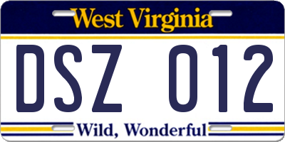 WV license plate DSZ012