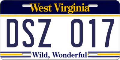 WV license plate DSZ017