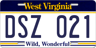 WV license plate DSZ021