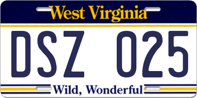 WV license plate DSZ025