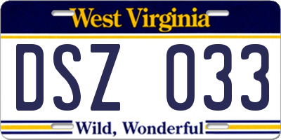 WV license plate DSZ033