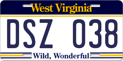 WV license plate DSZ038