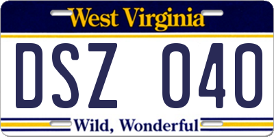 WV license plate DSZ040