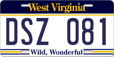 WV license plate DSZ081
